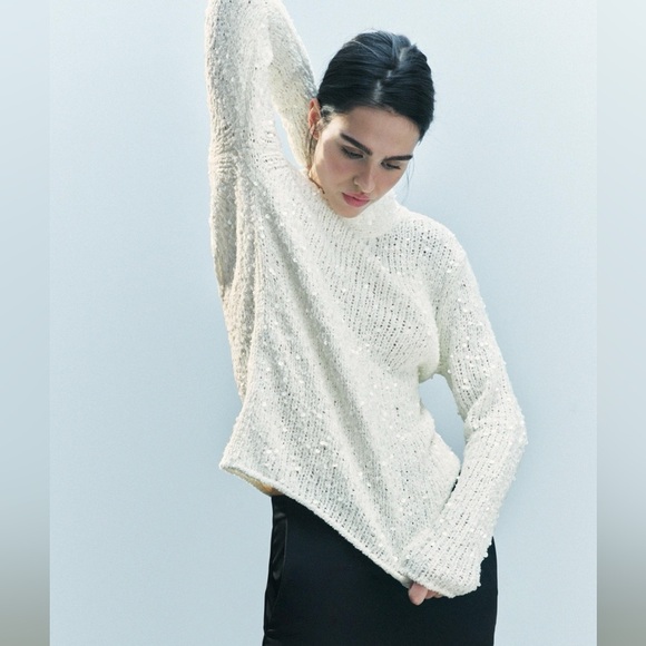 NWT ZARA SEQUINED KNIT SWEATER - Picture 7 of 9
